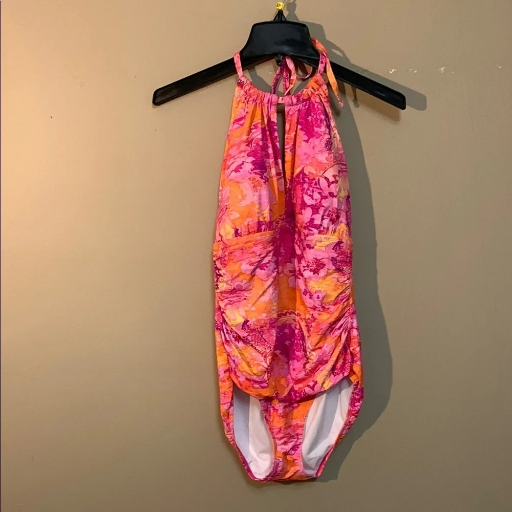 Lauren Ralph Lauren Women’s Tropical Halter One Piece Swimsuit 12 Beach Vacay